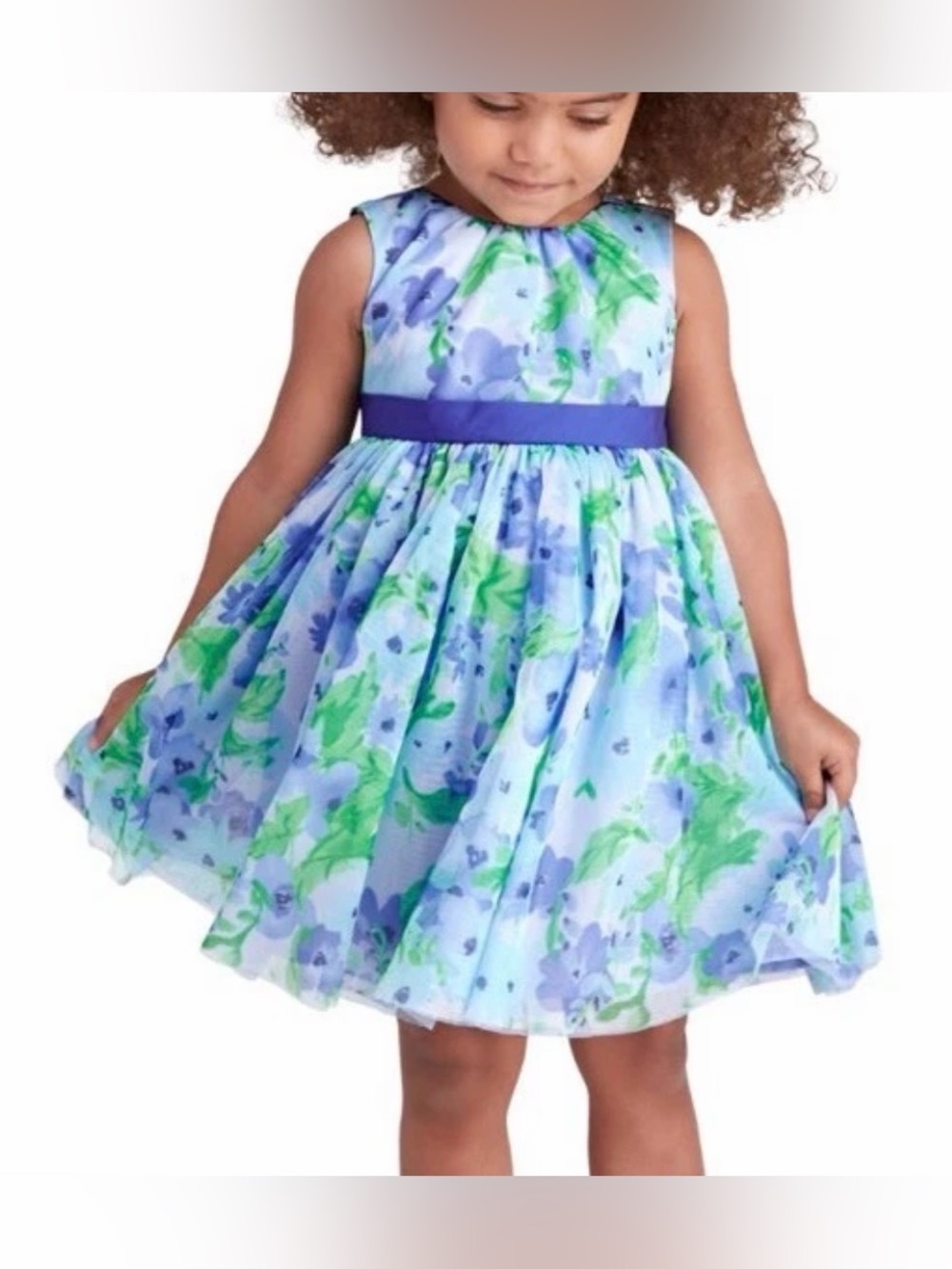 Gymboree Family Brunch Blue Floral Dress 4T Party EUC Adorable Flower Girl